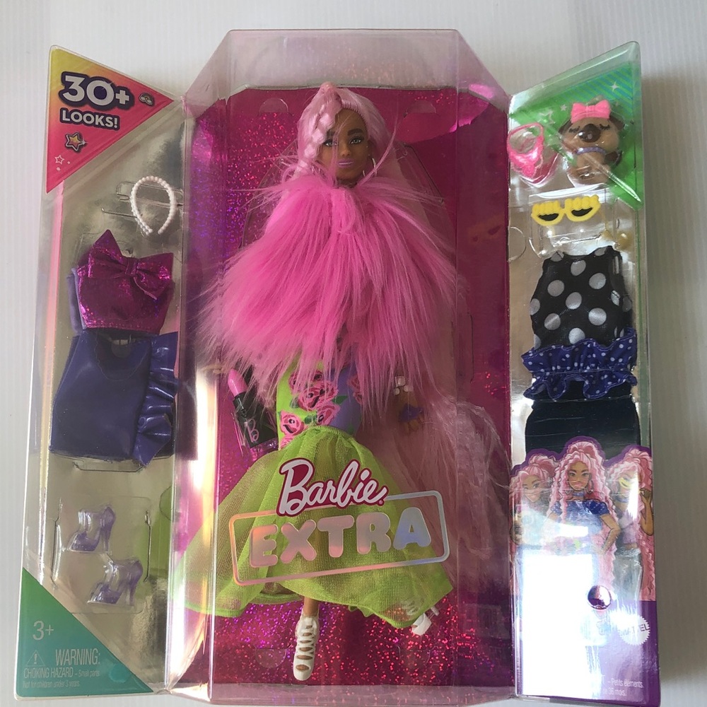 Barbie Extra 30 looks doll with Pink Feather Jacket with Neon Green Skirt